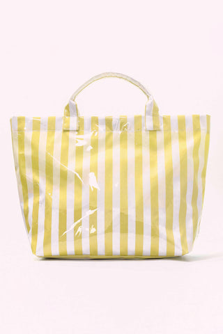 Yellow Cream Glossy Striped Vinyl Large Tote Bag, Dear-Lover Dropshipping - A Blissfully Beautiful Boutique