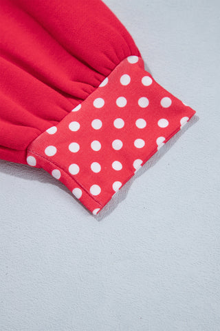 Burgundy Colorblock Polka Dot Contrast Trim Oversized Sweatshirt