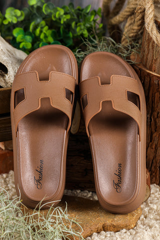 Chestnut Cutout Design Open Toe Platform Slippers (Run Small, Size Up), Dear-Lover Dropshipping - A Blissfully Beautiful Boutique