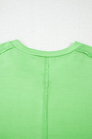 Blue Colorblock Rounded Hem Loose T Shirt