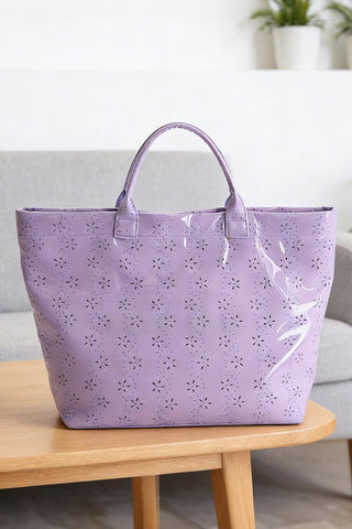 Orchid Eyelet Flower Pattern PVC Glossy Waterproof Tote Bag, Dear-Lover Dropshipping - A Blissfully Beautiful Boutique