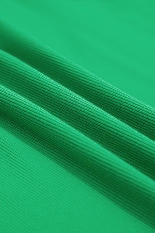 Bright Green Ribbed Pearl Beaded Puff Sleeve Top