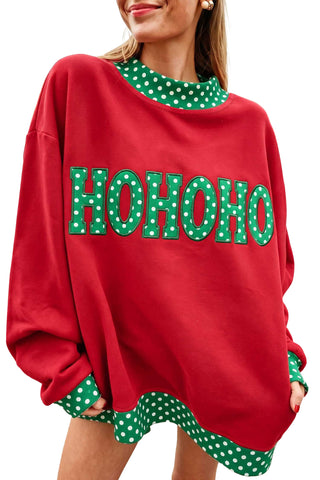 Dirty blue Polka Dot Letter Print Contrast Trim Mock Neck Sweatshirt
