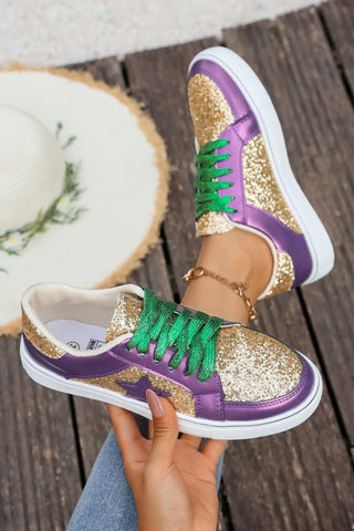 Tillandsia Purple Dearlove Glitter Star Patchwork PU Leather Lace-up Sneakers, Dear-Lover Dropshipping - A Blissfully Beautiful Boutique