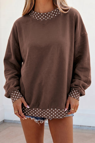 Burgundy Colorblock Polka Dot Contrast Trim Oversized Sweatshirt
