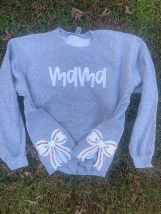 Baseball Side Bow Glitter Applique Embroidered Sweatshirt with Optional Front, Merch Girls - A Blissfully Beautiful Boutique