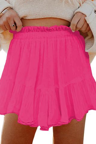 Rose Red Plus Size Frilled Elastic Waist Lace Trim Boho Ruffled Shorts, Dear-Lover Dropshipping - A Blissfully Beautiful Boutique