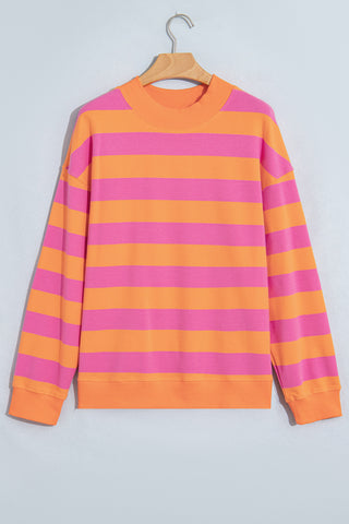 Rose Stripe Colorblock Mock Neck Relaxed Sweatshirt