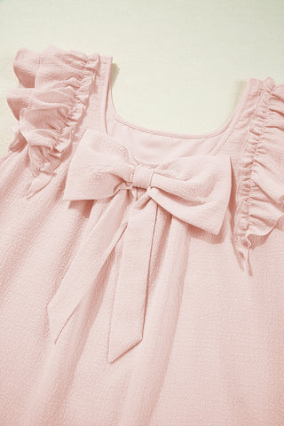 Light Pink Textured Flutter Sleeve Square Neck Bow Back Mini Dress
