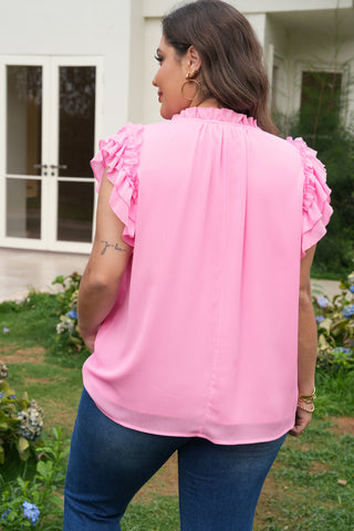 Bonbon Plus Size Textured Tassel Tie V Neck Ruffle Short Sleeve Blouse, Dear-Lover Dropshipping - A Blissfully Beautiful Boutique