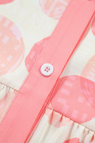Pink Double Polka Dot Printed Ruffle Trim Short Sleeve Babydoll Shirt, Dear-Lover Dropshipping - A Blissfully Beautiful Boutique