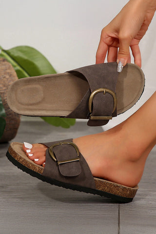Coffee Buckle Decor Faux Suede Thick Sole Slippers, Dear-Lover Dropshipping - A Blissfully Beautiful Boutique