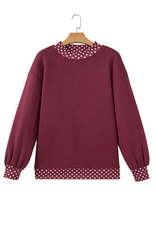 Burgundy Colorblock Polka Dot Contrast Trim Oversized Sweatshirt