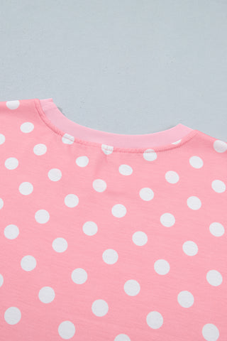 Pink Polka Dot Oversized Top Drawstring Short Set
