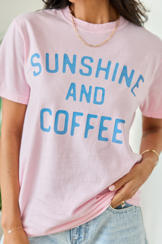 Sunshine And Coffee Light Pink Graphic Tee, Pink Lily - A Blissfully Beautiful Boutique