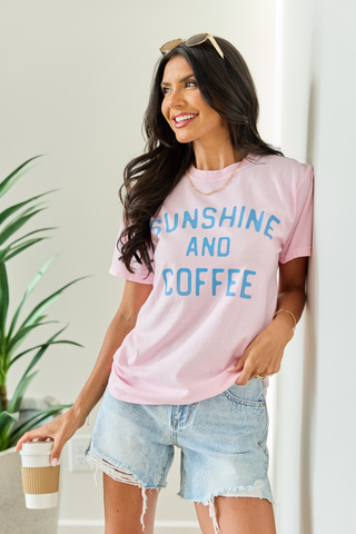 Sunshine And Coffee Light Pink Graphic Tee, Pink Lily - A Blissfully Beautiful Boutique