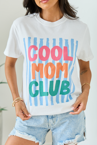 Cool Mom Club White Graphic Tee, Pink Lily - A Blissfully Beautiful Boutique
