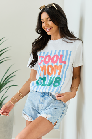 Cool Mom Club White Graphic Tee, Pink Lily - A Blissfully Beautiful Boutique