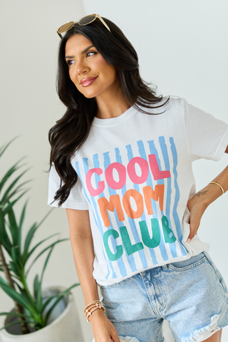 Cool Mom Club White Graphic Tee, Pink Lily - A Blissfully Beautiful Boutique