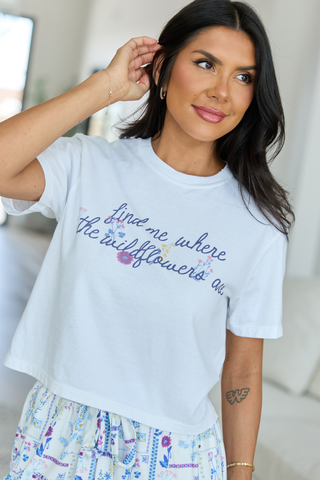 Wildflowers White Boxy Graphic Tee, Pink Lily - A Blissfully Beautiful Boutique