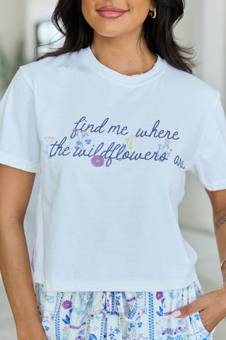 Wildflowers White Boxy Graphic Tee, Pink Lily - A Blissfully Beautiful Boutique