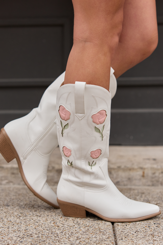 Willa Rose White Cowboy Boots, Pink Lily - A Blissfully Beautiful Boutique