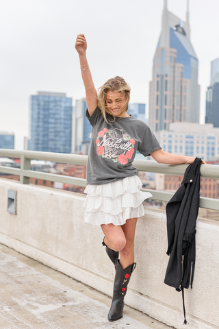 Nashville Vintage Rose Dark Grey Graphic Tee, Pink Lily - A Blissfully Beautiful Boutique