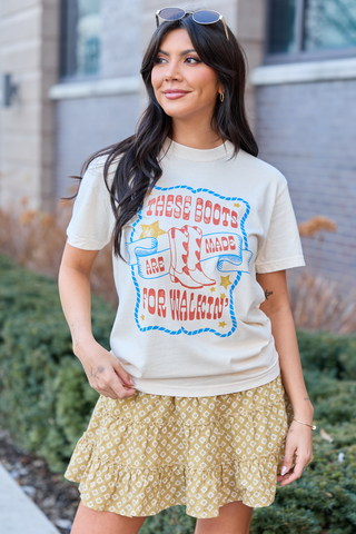 These Boots Are Made For Walkin' Ivory Graphic Tee, Pink Lily - A Blissfully Beautiful Boutique