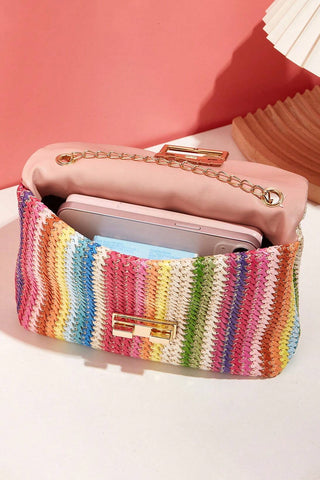 Multicolour Bohemian Woven Gold Chain Shoulder Bag, Dear-Lover Dropshipping - A Blissfully Beautiful Boutique