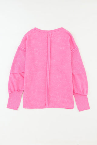 Rose Exposed Seamed High Low Raw Edge Sweatshirt