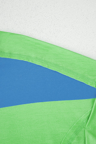 Blue Colorblock Rounded Hem Loose T Shirt