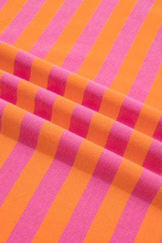 Orange Stripe Color Block Patchwork Mock Neck Pullover Drawstring Mini Skort Set