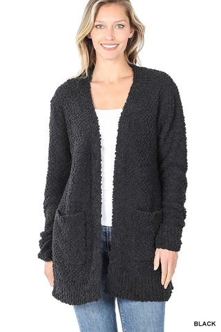 Long Sleeve Popcorn Sweater Cardigan with Pockets