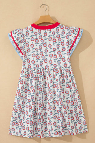 Red Floral Print Contrast Trim Flutter Sleeve Mini Dress, Dear-Lover Dropshipping - A Blissfully Beautiful Boutique