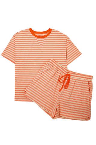 Pink Stripe Drop Shoulder T Shirt and Shorts Plus Size Summer Set, Dear-Lover Dropshipping - A Blissfully Beautiful Boutique