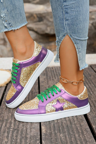Tillandsia Purple Dearlove Glitter Star Patchwork PU Leather Lace-up Sneakers, Dear-Lover Dropshipping - A Blissfully Beautiful Boutique
