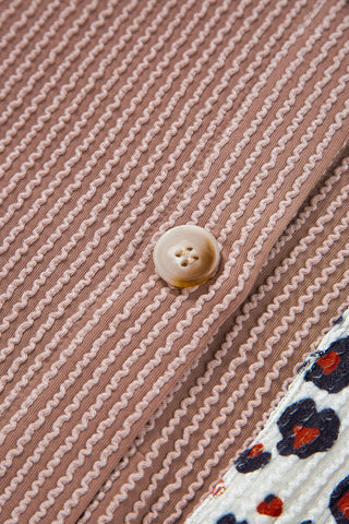 Dark Khaki Leopard Patched Twisted Ribbed Western Casual Shacket