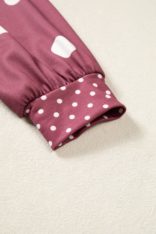 Pink Polka Dot Print Contrast Detail Oversized Tunic Sweatshirt