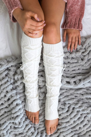 Cable Knit Long Tie Leg Warmer