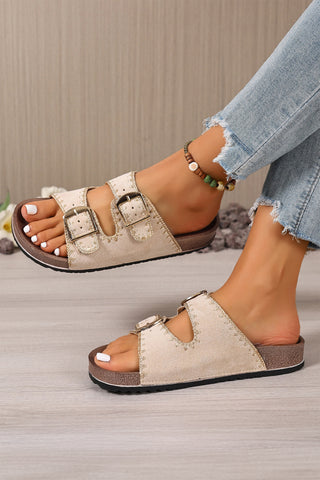 Beige Embroidered Trim Retro Buckle Faux Suede Slippers, Dear-Lover Dropshipping - A Blissfully Beautiful Boutique