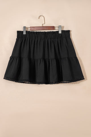 Black Plus Size Frilled Elastic Waist Lace Trim Boho Ruffled Shorts, Dear-Lover Dropshipping - A Blissfully Beautiful Boutique