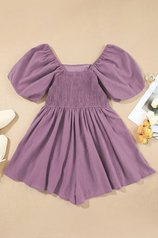 Valerian Square Neck Ruched Puff Sleeve Romper, Dear-Lover Dropshipping - A Blissfully Beautiful Boutique