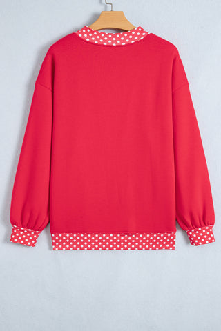 Burgundy Colorblock Polka Dot Contrast Trim Oversized Sweatshirt