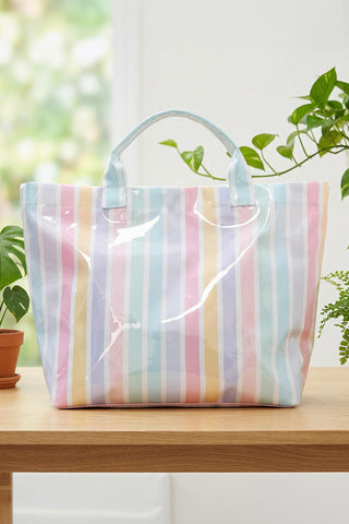 Rainbow Glossy Striped Vinyl Large Tote Bag, Dear-Lover Dropshipping - A Blissfully Beautiful Boutique