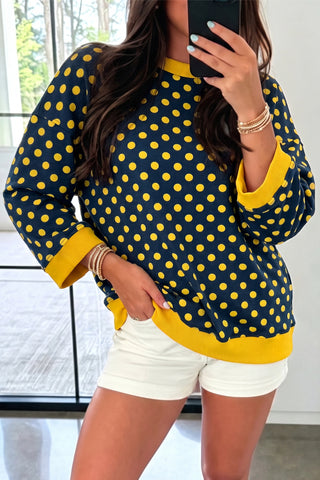Green Polka Dot Print Contrast Trim Round Neck Bracelet Sleeve Top