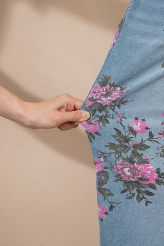 Sky Blue Garden Floral Print Bootcut Jeans, Dear-Lover Dropshipping - A Blissfully Beautiful Boutique