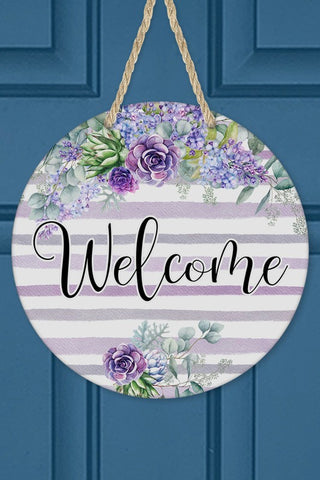 Welcome Pink Blue Floral Door Hanger