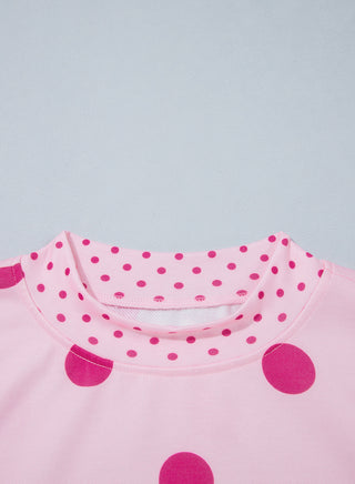 Pink Polka Dot Print Contrast Detail Oversized Tunic Sweatshirt