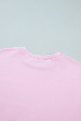 Pink Patchwork Stars Plaid Unique Floral Letters Baggy Sweatshirt