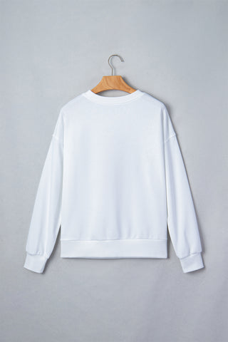 White Embroidered Slogan Game Day Rugby Pattern Crewneck Sweatshirt